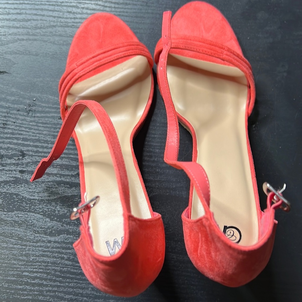 ***Brand new open toe flamingo pink heels suede